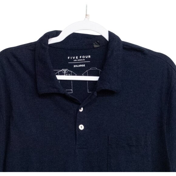 Five Four Mens Navy Polo Shirt Short Sleeve Collared Button-Up 2XL Cotton Blend - Picture 5 of 6